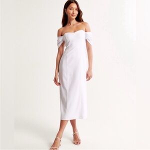 Abercrombie & Fitch Off-the-Shoulder White Midi Dress